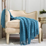 CREVENT Couverture tricotée rouille pour canapé, chaise, lit, décoration d'intérieur, douce, chaude, confortable, légère, printemps, été, automne (127,8 x 152,4 cm caramel/marron/orange brûlé) CREVENT Lits et couvertures Bleu sarcelle foncé