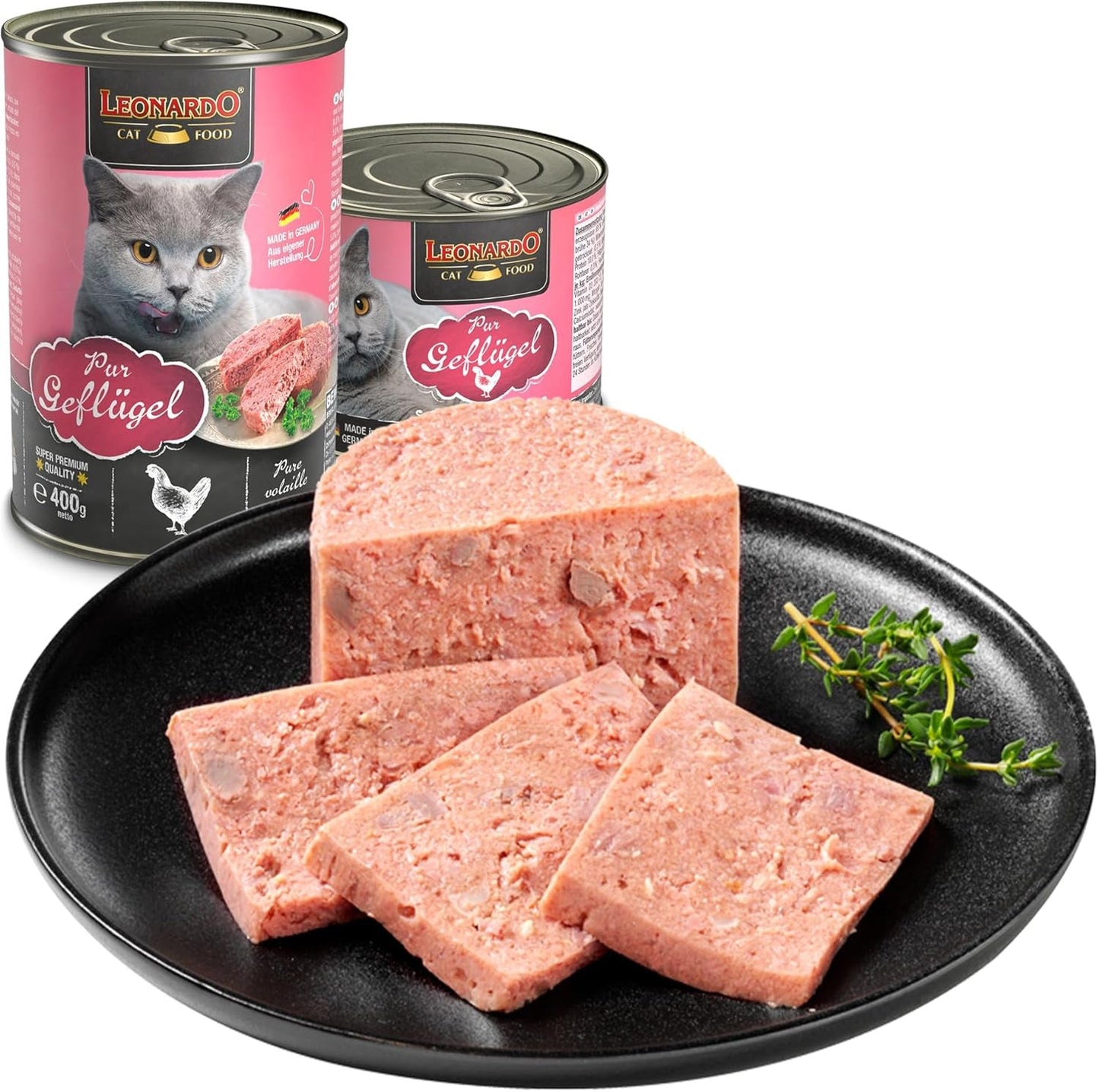 LEONARDO Nassfutter für Katzen, Geflügel pur, dose de 6X 800g, Katzenfutter getreidefrei, Alleinfutter, fabriqué en Allemagne