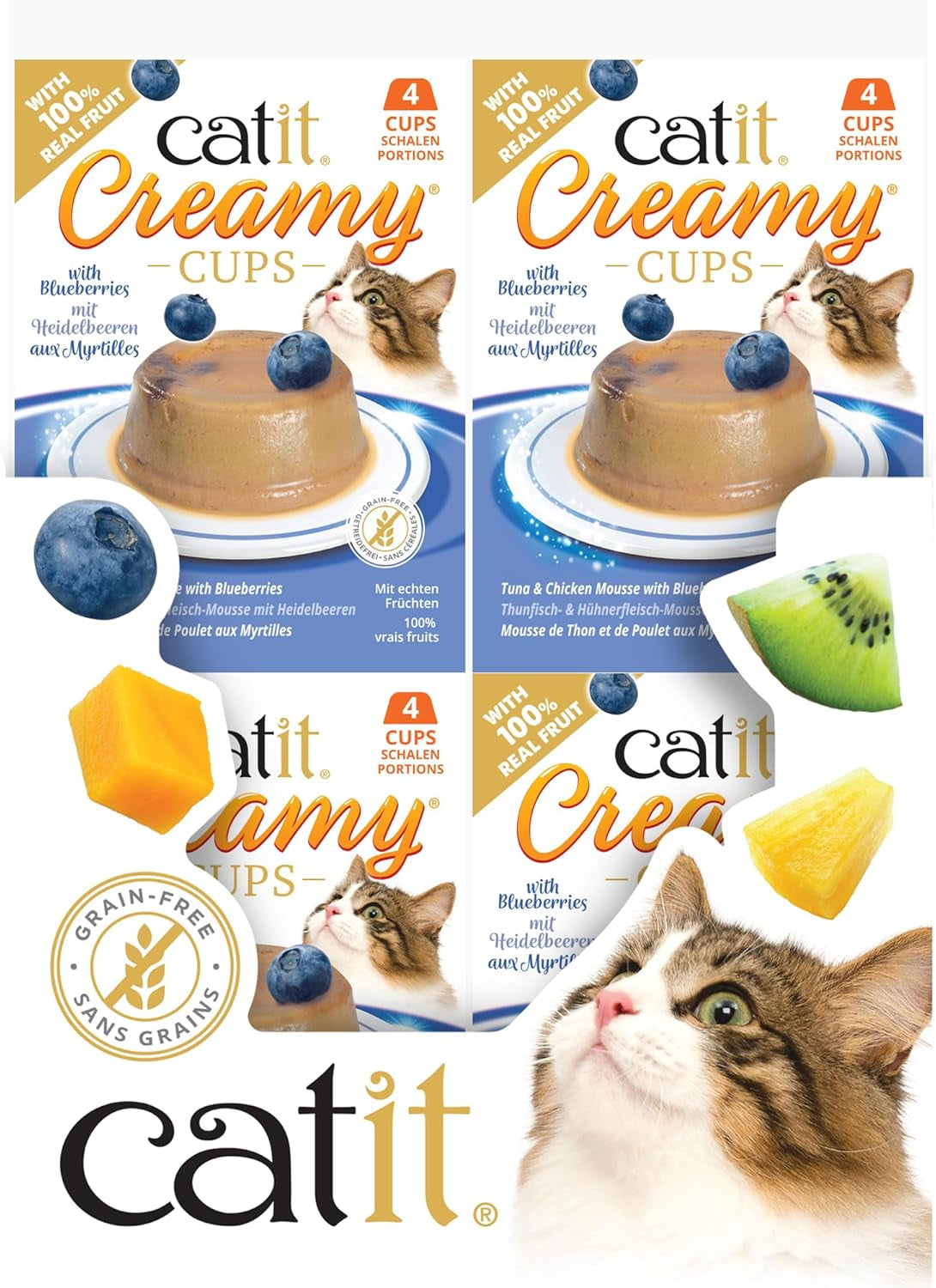 Catit Coupes crémeuses, thon et poulet aux bleuets, 4x25g