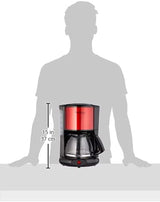 Machine à expresso Subito avec filtre, carafe en verre, 10-15 tasses, capacité 1,25 L, fonction d'arrêt automatique, filtre amovible, indicateur de niveau d'eau, acier inoxydable, rouge/noir, FG360D