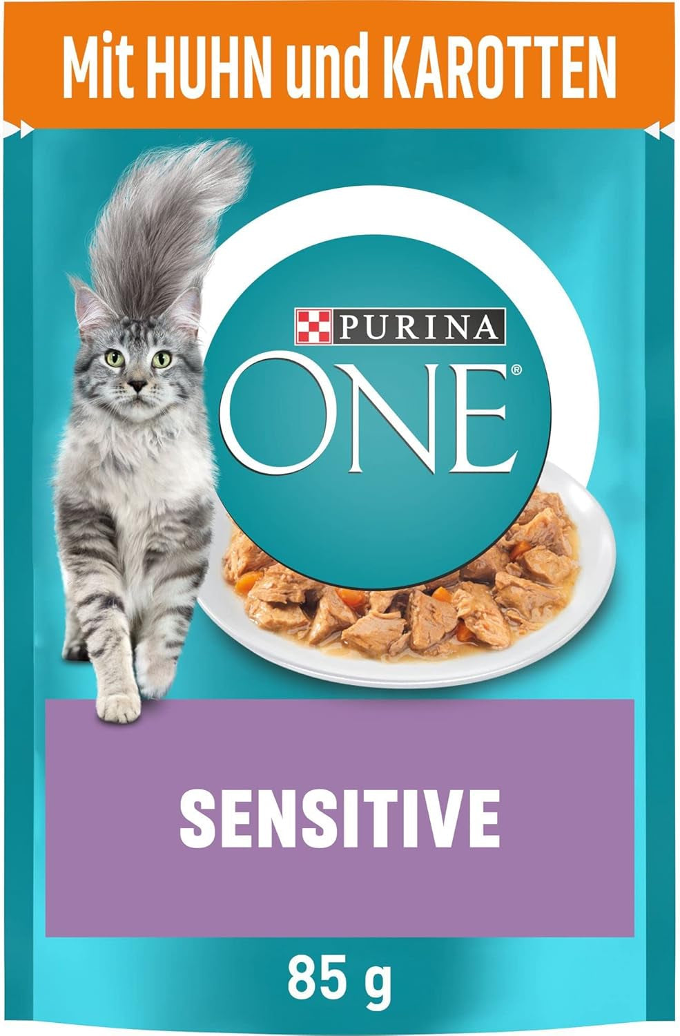 PURINA ONE Sensitive nourriture humide pour chat, morceaux tendres en sauce au poulet, paquet de 26 (26 x 85g)