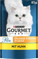 Gourmet Perle Select Strips Nourriture humide pour chat au poulet, paquet de 26 (26 x 85 g)