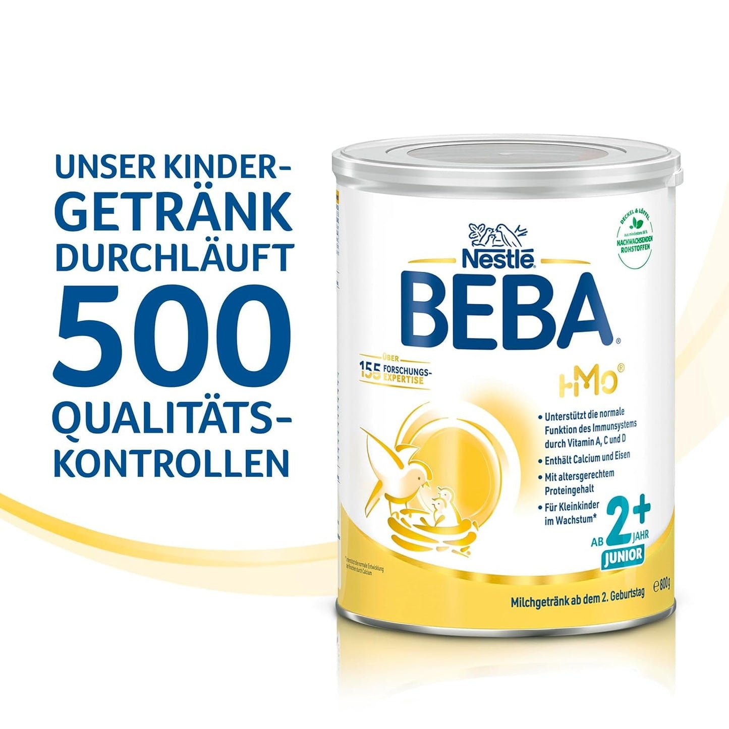 Boisson lactée BEBA Junior 2+ à partir de 2 ans, Avec HMO, Teneur en protéines adaptée à l'âge, Lactose uniquement, Sans huile de palme, Sans huile de poisson, Aliments pour tout-petits, Lait en poudre pour bébé, Lot de 3 (3 x 800 g)