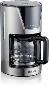 Machine à expresso à filtre Cloer 6 tasses, fonction maintien au chaud doux, carafe en verre, cuillère doseuse, indicateur de niveau d'eau, système anti-goutte, arrêt automatique, taille de filtre 1x2, 550 W, acier inoxydable