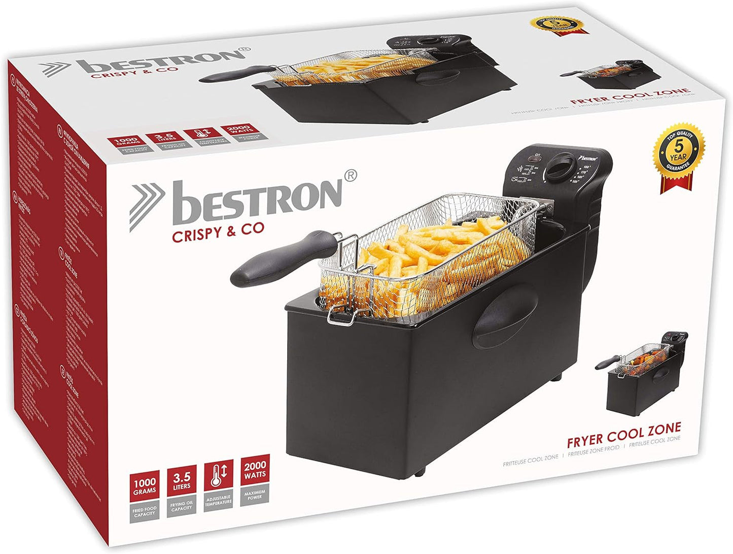 Friteuse à huile Bestron avec technologie zone froide, 3,5 litres, 2000 watts Électroménager Naty Shop