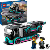 LEGO City Car Transporter avec voiture de course, camion jouet avec rampe de chargement réglable et voiture de course, jeu de construction avec 2 figurines, pilote de course et chauffeur de camion, pour enfants à partir de 6 ans 60406 Jeux de construction Besuche den LEGO-Store Single