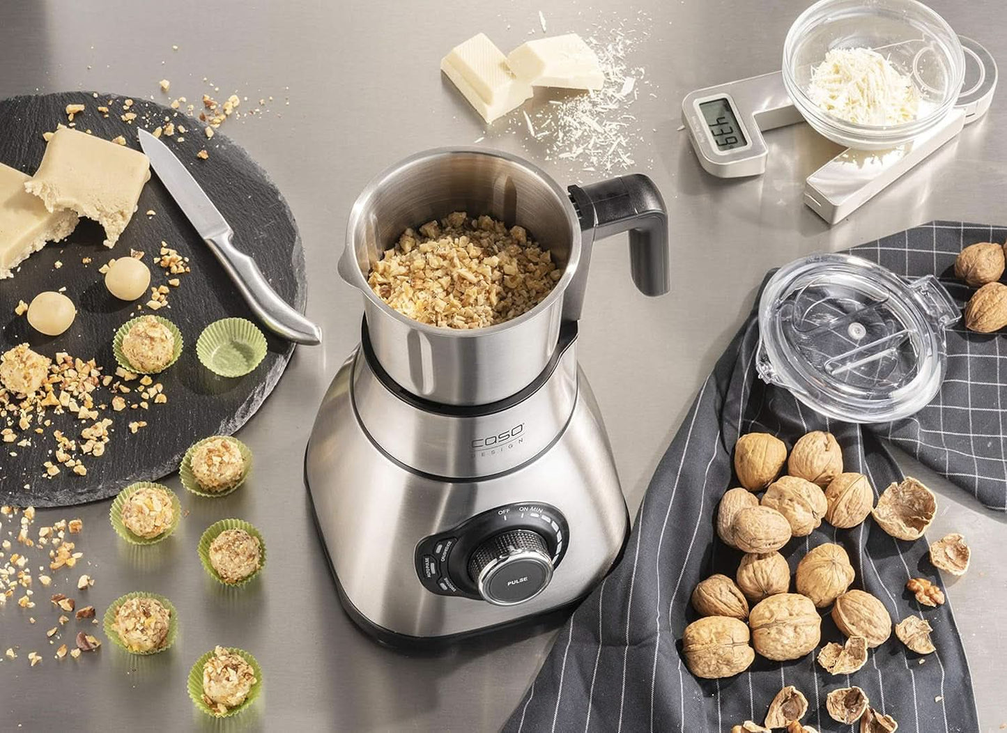 CASO B 1800 Powerblender-Set - Batteur sur socle, 28 000 U/Min, Glasbehälter 1,75 L, Inkl. Trinkflasche Und Zerkleiner, Mixer Testsieger Mit Sehr Gut, Edelstahl Naty Shop