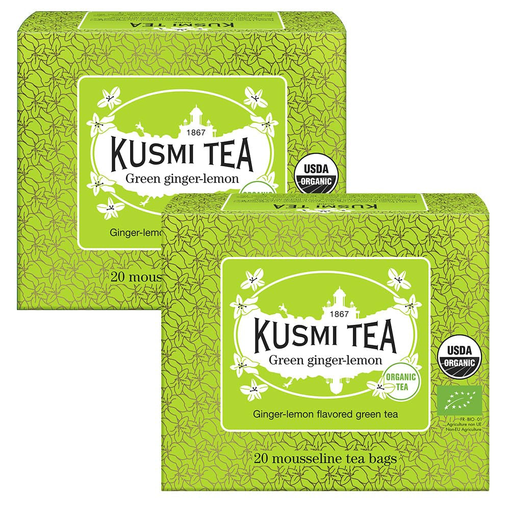 Kusmi Tea - Lot de 2 - Thé vert au jasmin - Mélange de thé vert au jasmin bio - Thé vert 100% bio - Peut être consommé chaud ou froid - 2X20 sachets de thé
