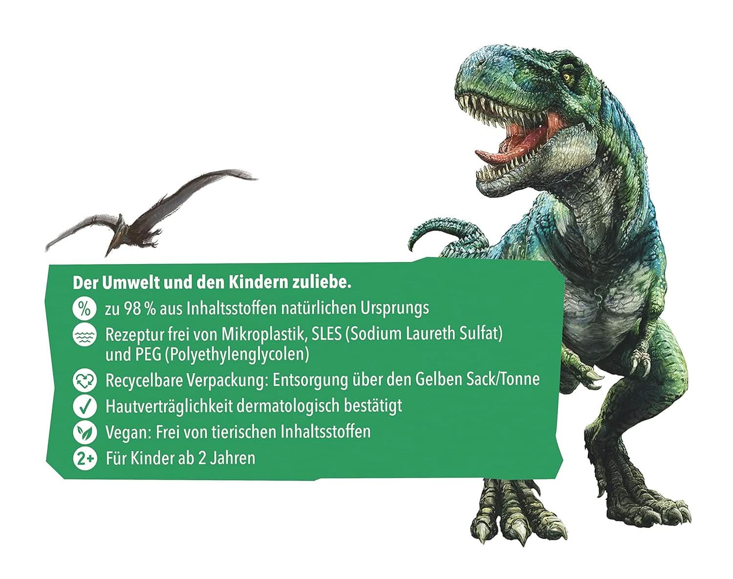 Tetesept Kids Dino - additif de bain pour enfants, mousse, colore le vert d'eau, 40 ml Naty Shop