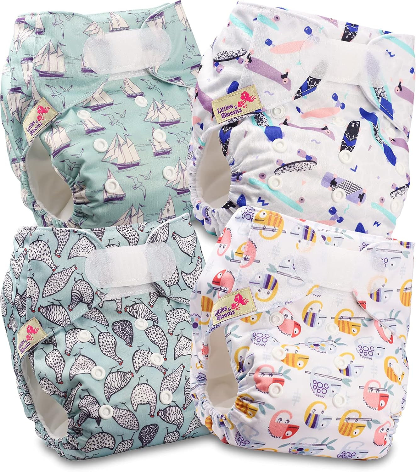 Couche réutilisable Littles and Bloomz FLV2-0602, fermeture à crochet et boucle standard, 6 couches