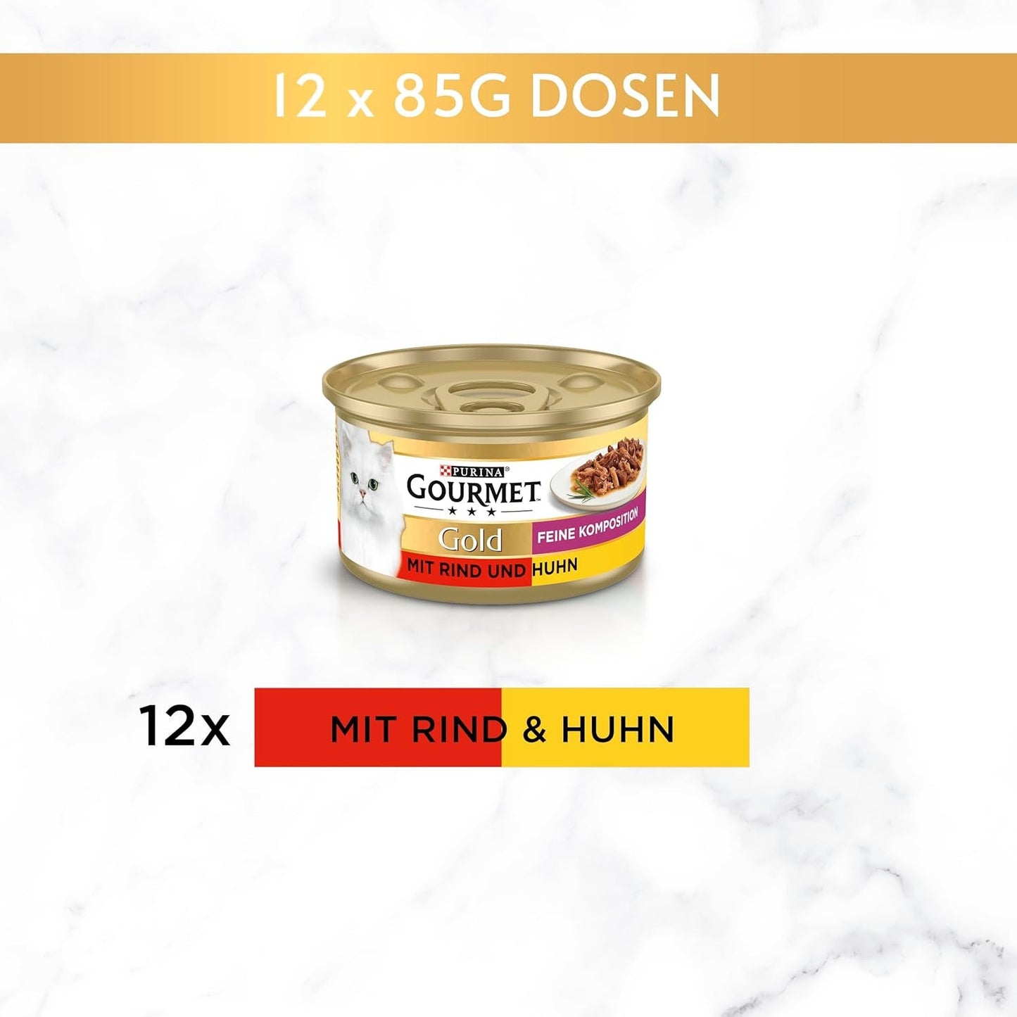 Gourmet Gold Fine Composition nourriture humide pour chat au bœuf et au poulet, paquet de 12 (12 x 85g)