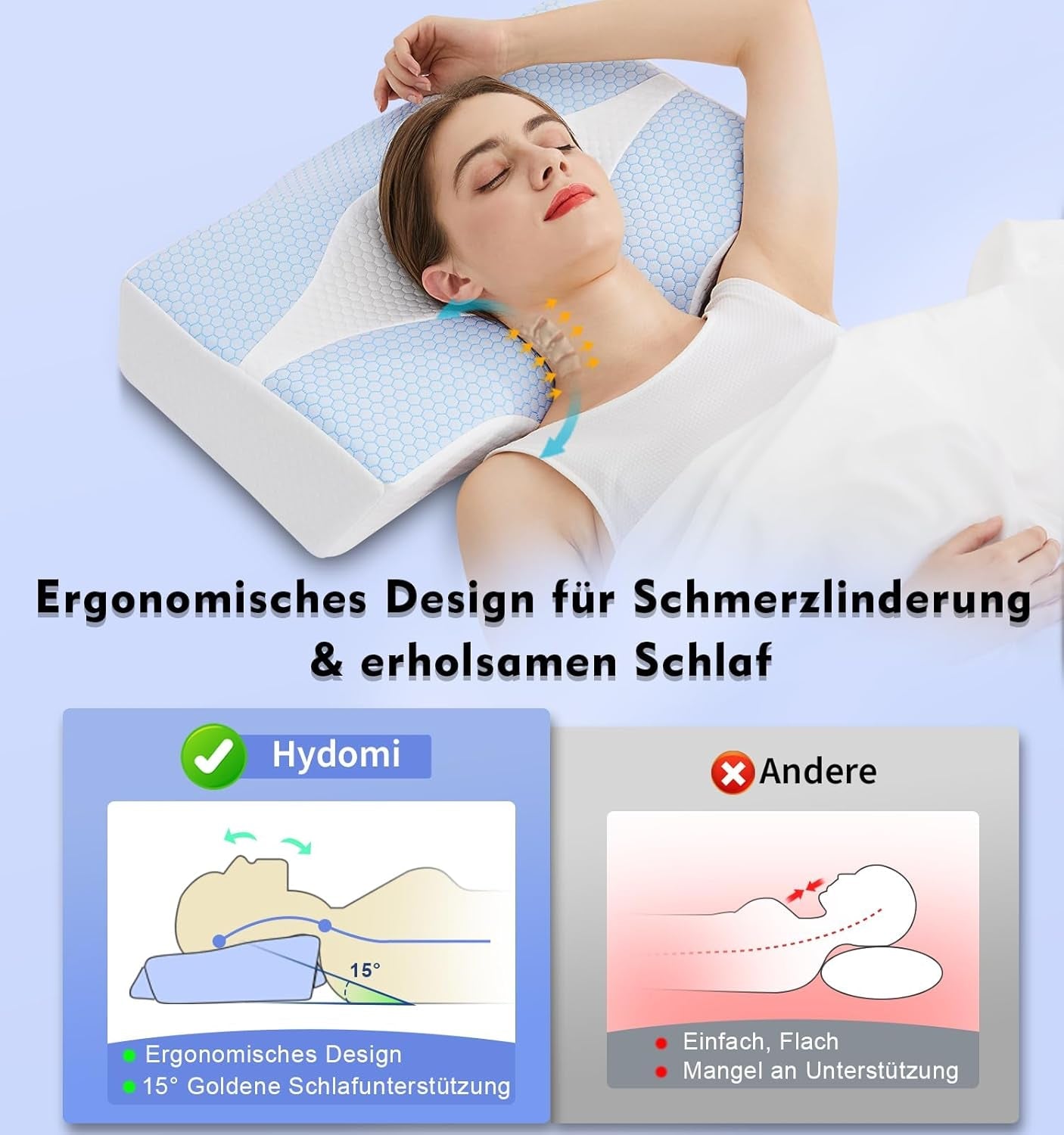 Oreiller cervical en mousse à mémoire de forme Oreiller orthopédique ergonomique pour les douleurs au cou et aux épaules - Oreiller de couchage rafraîchissant pour les dormeurs sur le côté, le dos et le ventre avec soutien du cou Oreillers orthopédiques cervicaux Naty Shop
