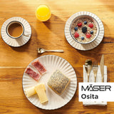 MÄSER 931967 Osita Retro Series Service de table Wave pour 6 personnes, service de table rond 18 pièces, assiettes plates, assiettes à dessert et bols à céréales, céramique, blanc crème