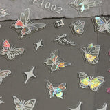 4 feuilles holographiques Laser blanc Schmetterling Nagelsticker,Y2K Aurora Schmetterling Stern Nail Sticker 3D Flamme Herz Nageldesign Nagelsticker Selbstklebend Nagel Sticker Nagel Zubehör Nail Art