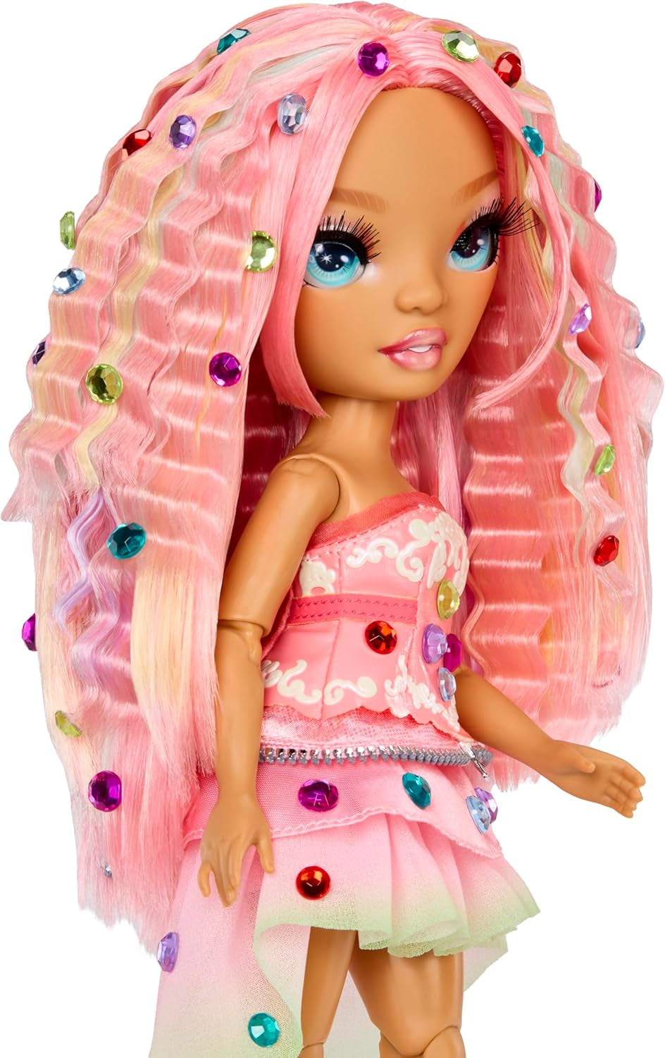 Rainbow High Be Dazzling - Adeline Rose - Poupée mannequin rose de 28 cm avec outil de décoration, pierres précieuses scintillantes et accessoires de coiffure