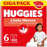 Couches pour bébé Huggies Little Movers, motif Disney, taille 6, 102 pièces (3 x 34), boîte mensuelle