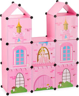 Relaxdays Etagère chambre enfant, château de princesse, plastique, meuble DIY avec portes, HBT : 128 X 110 X 37 Cm, rose Naty Shop Dollhouses