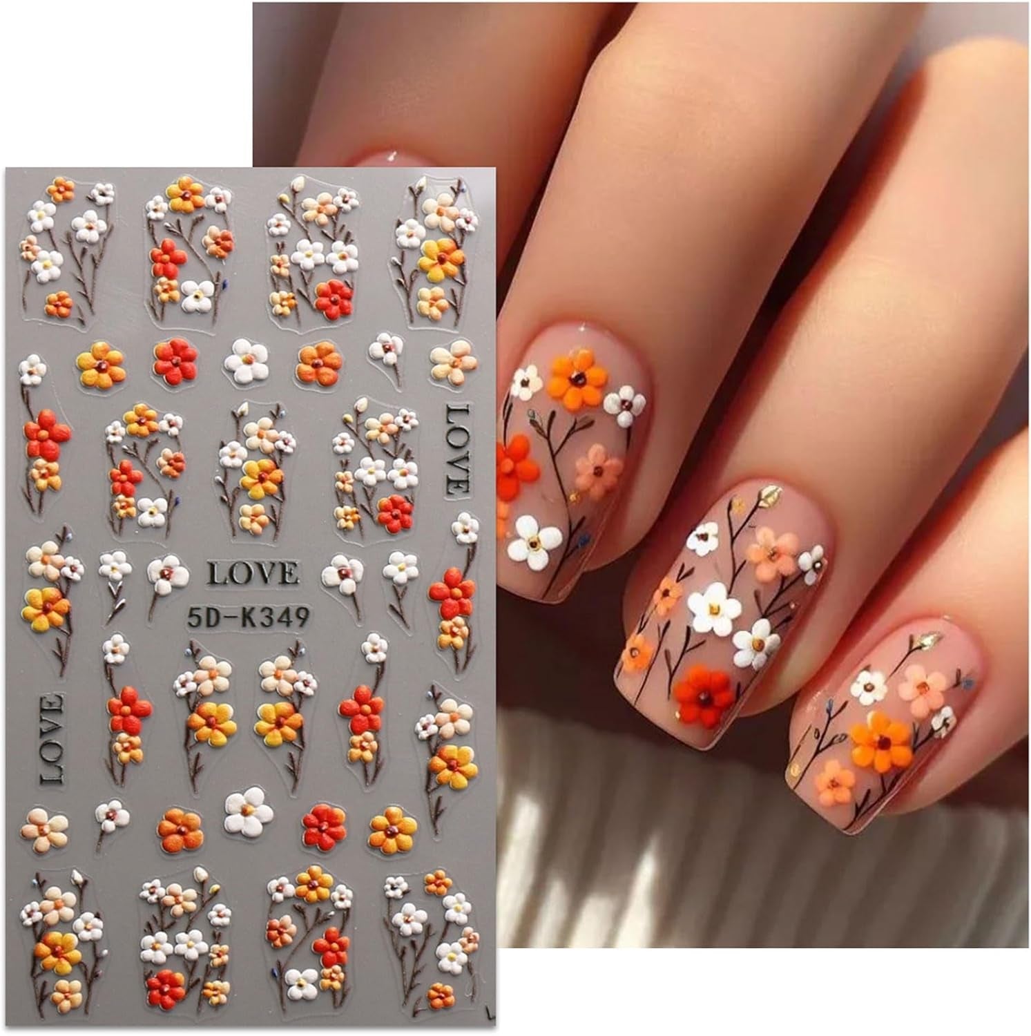 JMEOWIO Autocollants de Nail Art 3D, Autocollants pour Nail Art, Autocollants pour Nail Art, Autocollants pour Nail Art, Autocollants pour Nail Art, 5D Stéréoscopiques, Feuilles d'herbes, Décoration de Nageldesign, 4 Feuilles