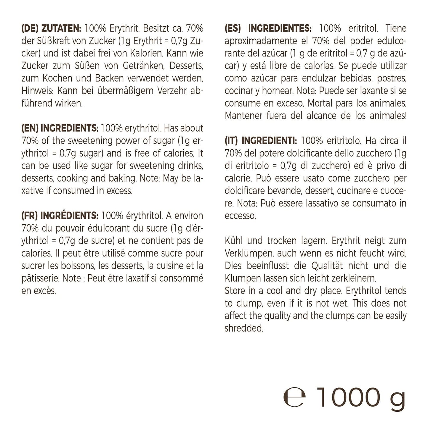 Greatvita Érythritol 1000 G | Süßungsmittel & Zucker-Alternative sans calories | Sans gluten, sans gluten et sans gluten | Idéal pour les desserts, les desserts et les édulcorants Naty Shop