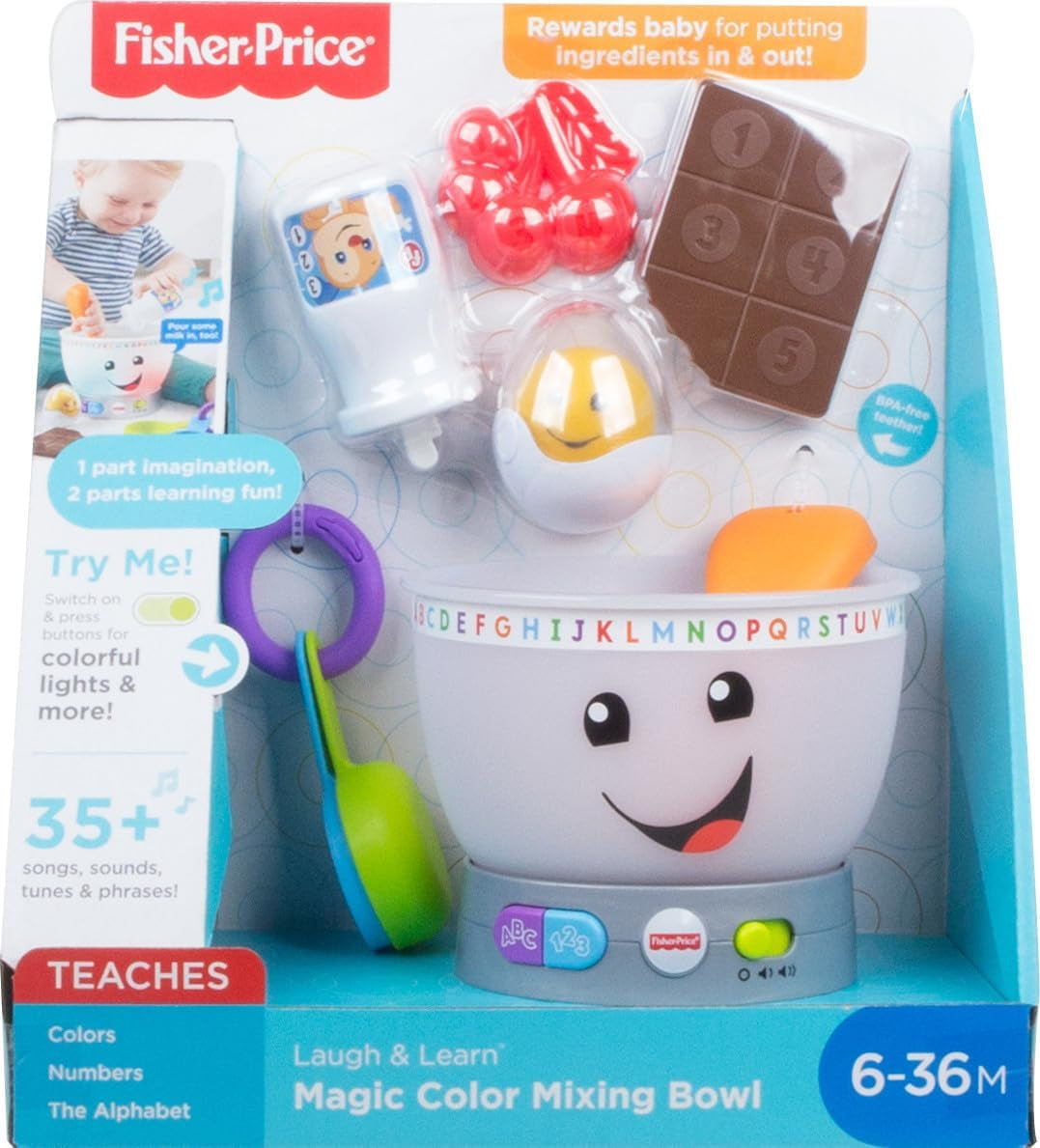 Jouet d'apprentissage pour bébé Fisher-Price Laugh & Learn, bol de mélange de couleurs magiques avec musique et lumières pour 6 mois et plus, GJW20 Baby Toys Naty Shop