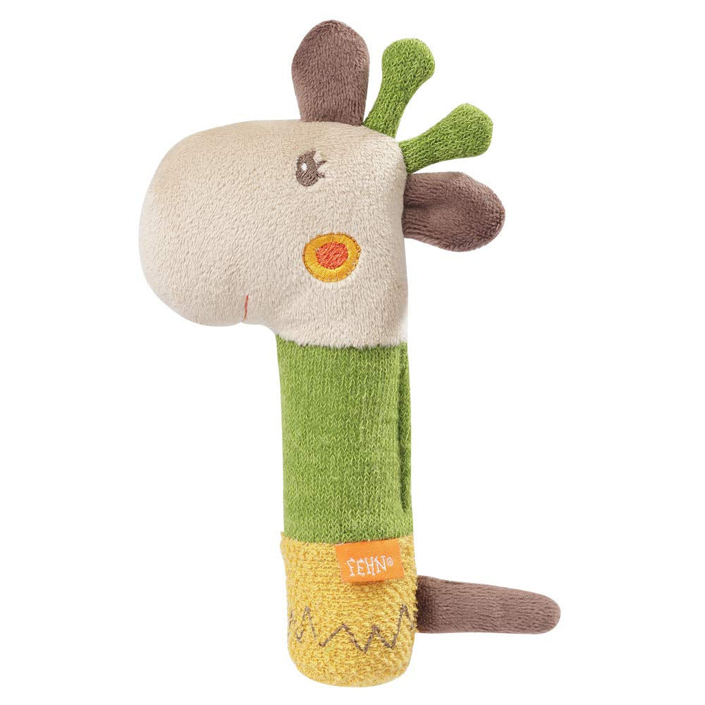 Fehn bâton de préhension pour enfants jouet lapin fehnNatur - jouet d'activité motrice avec hochet pour saisir, câliner - jouet de préhension en coton biologique - jouet pour bébés et jeunes enfants à partir de 0 mois Baby Toys Naty Shop Girafe