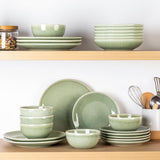GBHOME Service de table en céramique pour 6 personnes, 24 assiettes et bols peints à la main, grès résistant aux rayures, passe au lave-vaisselle et au micro-ondes