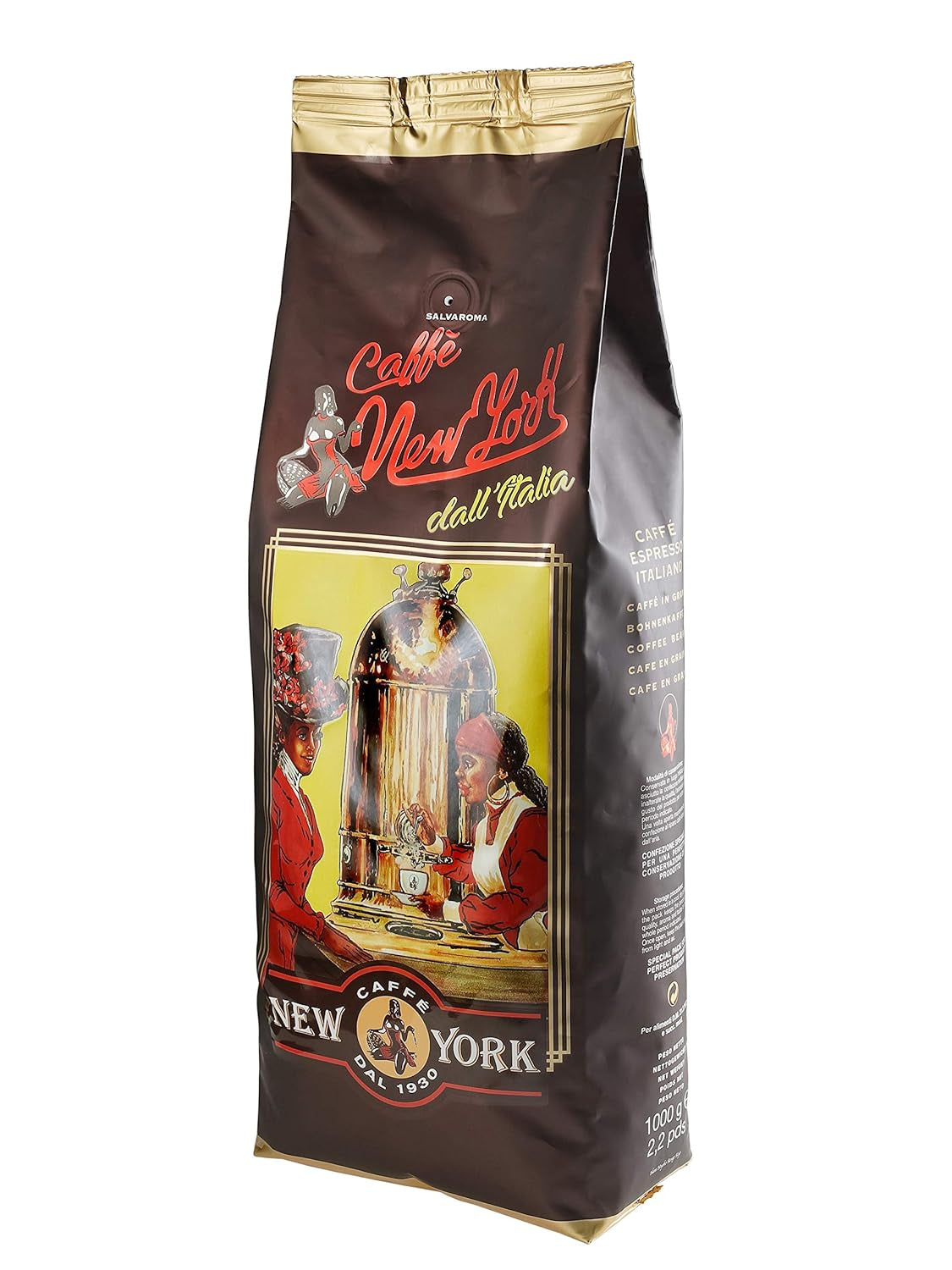 New York Coffee - EXTRA P - Café en grains, goût fort et décisif, grains Arabica et Robusta, à moudre, expresso italien, mélange de bar - qualité premium depuis 1930 - 1 kg, grains