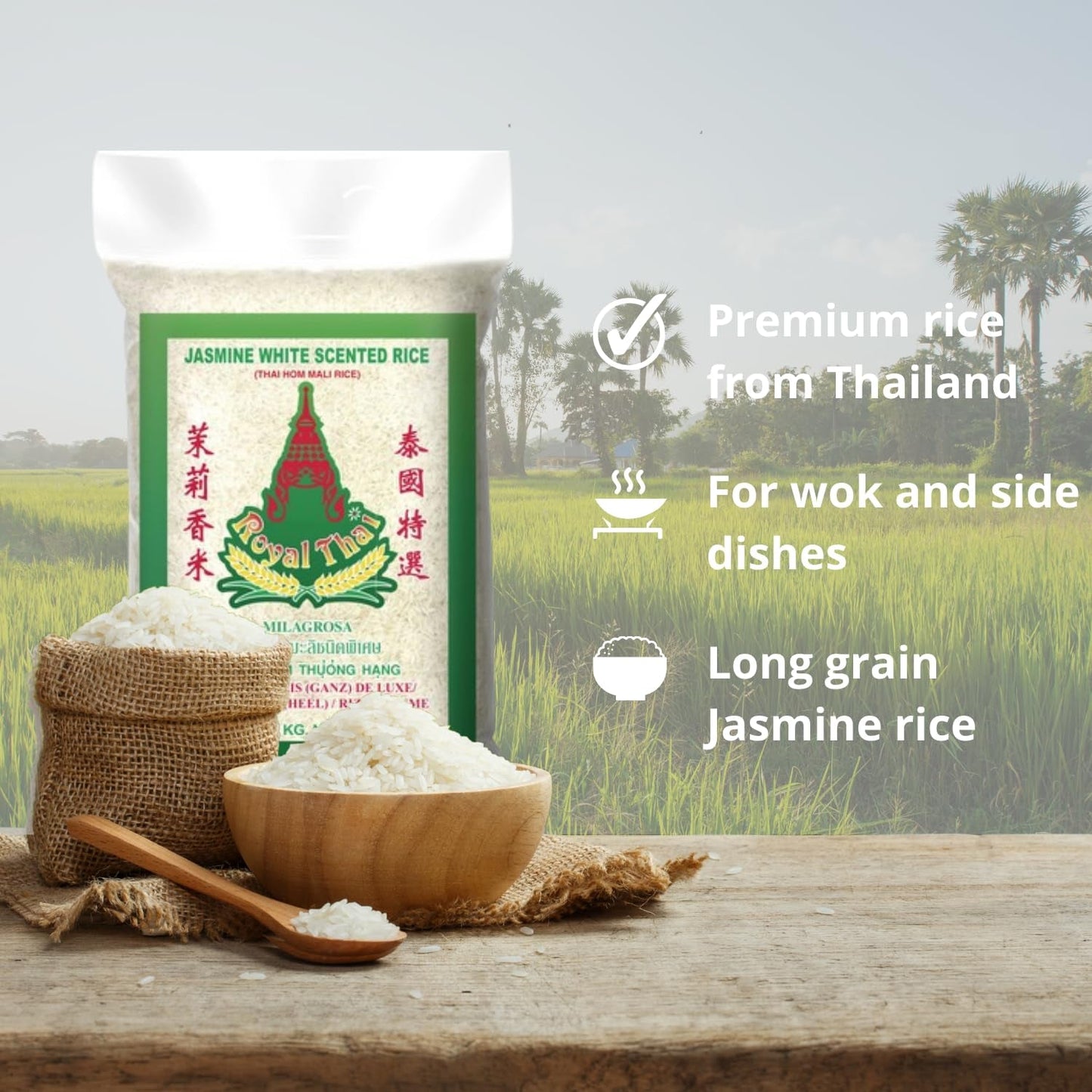 ROYAL THAI RICE - Riz à grains longs parfumé au jasmin - 10 x 1 KG - Multipack