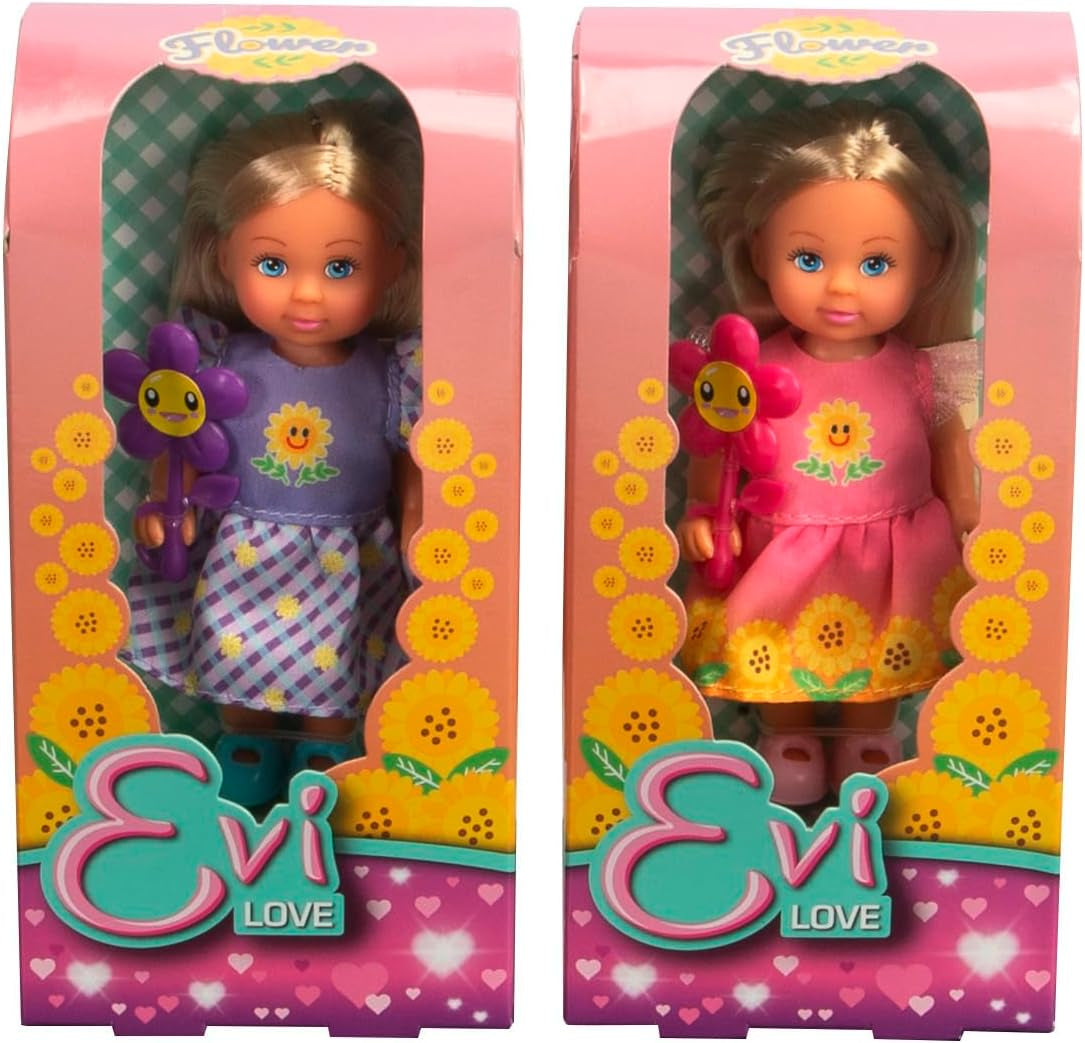 Simba Evi Love Flowers Assortiment de 2 variantes Un seul article sera expédié Poupée dans une jolie robe florale avec fleur 12 cm Poupée de jeu à partir de 3 ans