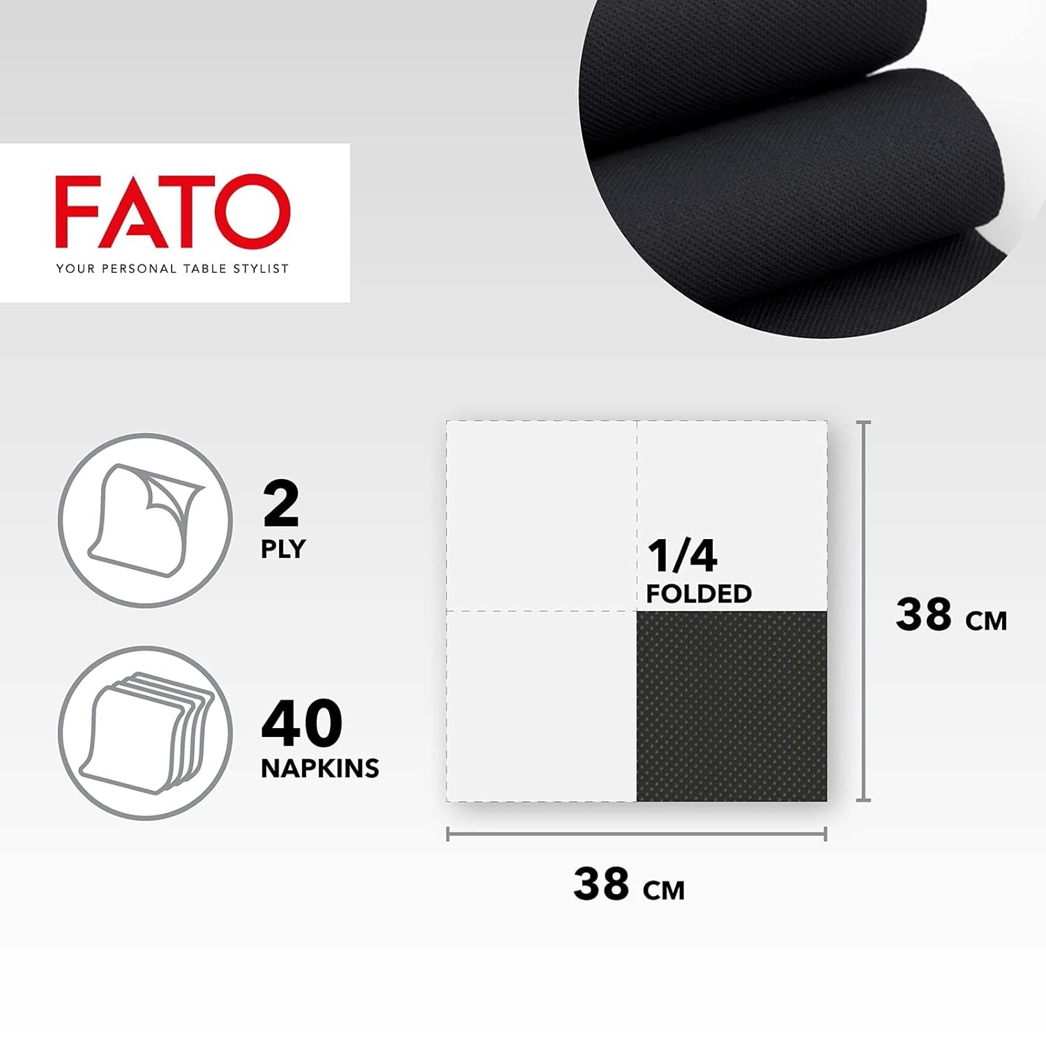 - Mouchoirs en papier jetables douceur et douceur, paquet de 40 mouchoirs taille 38 x 38 pliés en 4, 2 épaisseurs de couleur noire, papier 100 % pure cellulose certifié Fsc (paquet de 2)