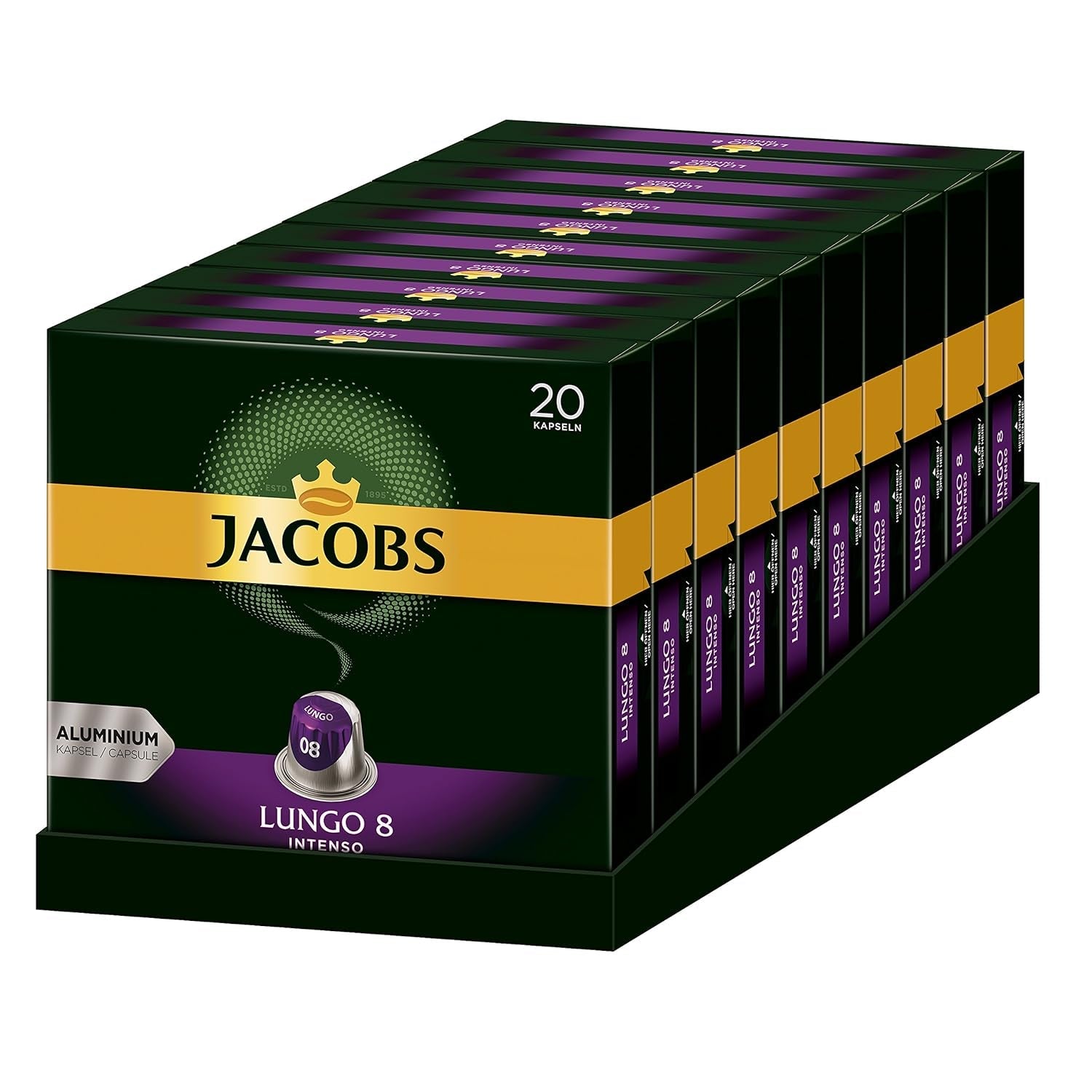 Capsules de café Lungo Intenso, intensité 8 sur 12, 200 capsules compatibles Nespresso®*, 10 x 20 tasses & Capsules de café Lungo Intenso, intensité 8, 100 Nespresso®* 10er Pack, 10 x 10 tasses
