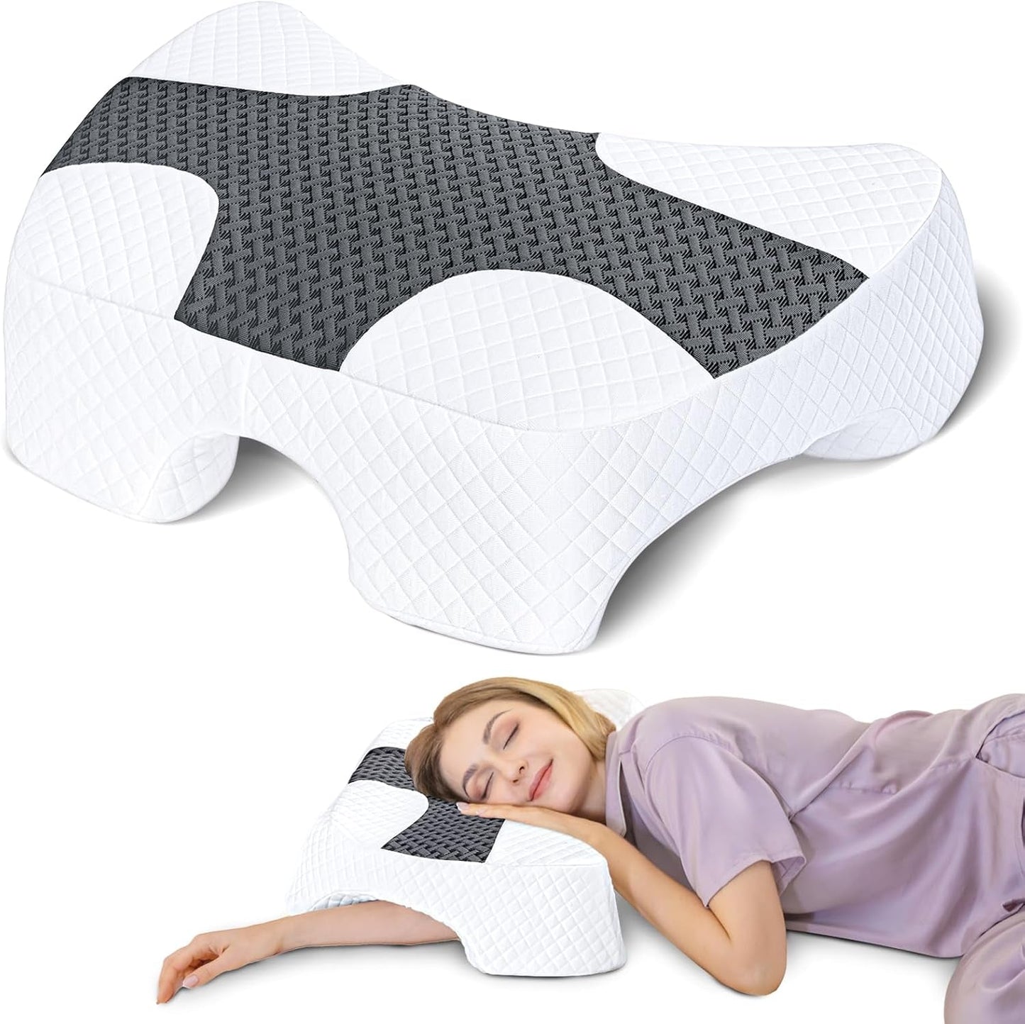SAHEYER Oreiller pour dormeur latéral avec bras, oreiller orthopédique ergonomique, oreiller en mousse à mémoire de forme pour le cou et les épaules, oreiller cervical avec bras multi-angles pour de nombreuses positions de sommeil (blanc) Oreillers orthopédiques cervicaux Naty Shop Gris