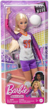 Barbie Made to Move - Poupée Joueuse de Volley-ball avec T-shirt et Ballon - 22 articulations pour un jeu réaliste, Comprend un équipement de Volley-ball et de Sport, HKT72