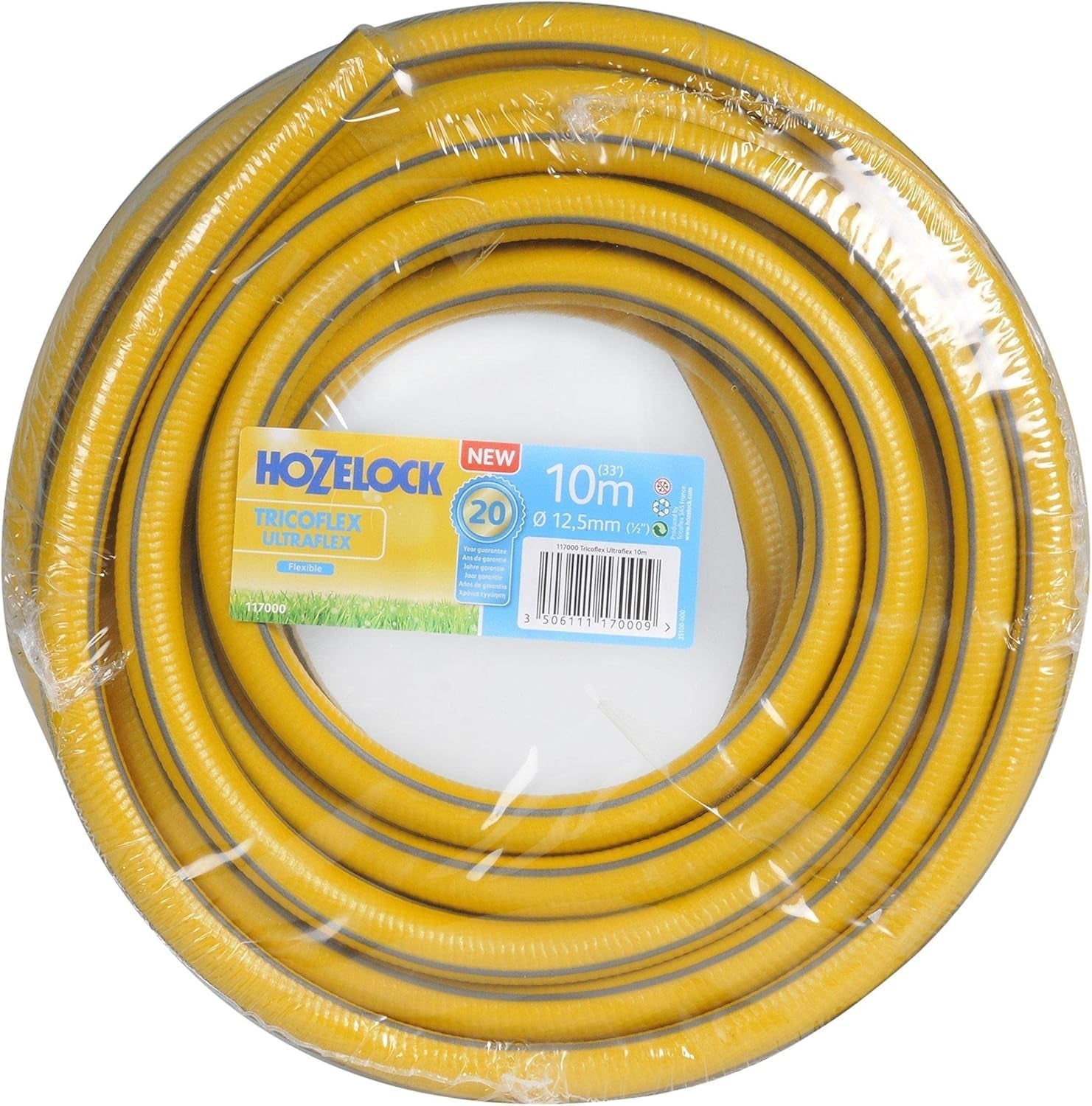 HOZELOCK - Tuyau Tricoflex Ultraflex Ø 12,5 mm (1/2") 20 M : Tuyau d'arrosage flexible, résistant aux intempéries, résistant à la torsion et à la flexion, composé à 40 % de PVC recyclé [117002], jaune