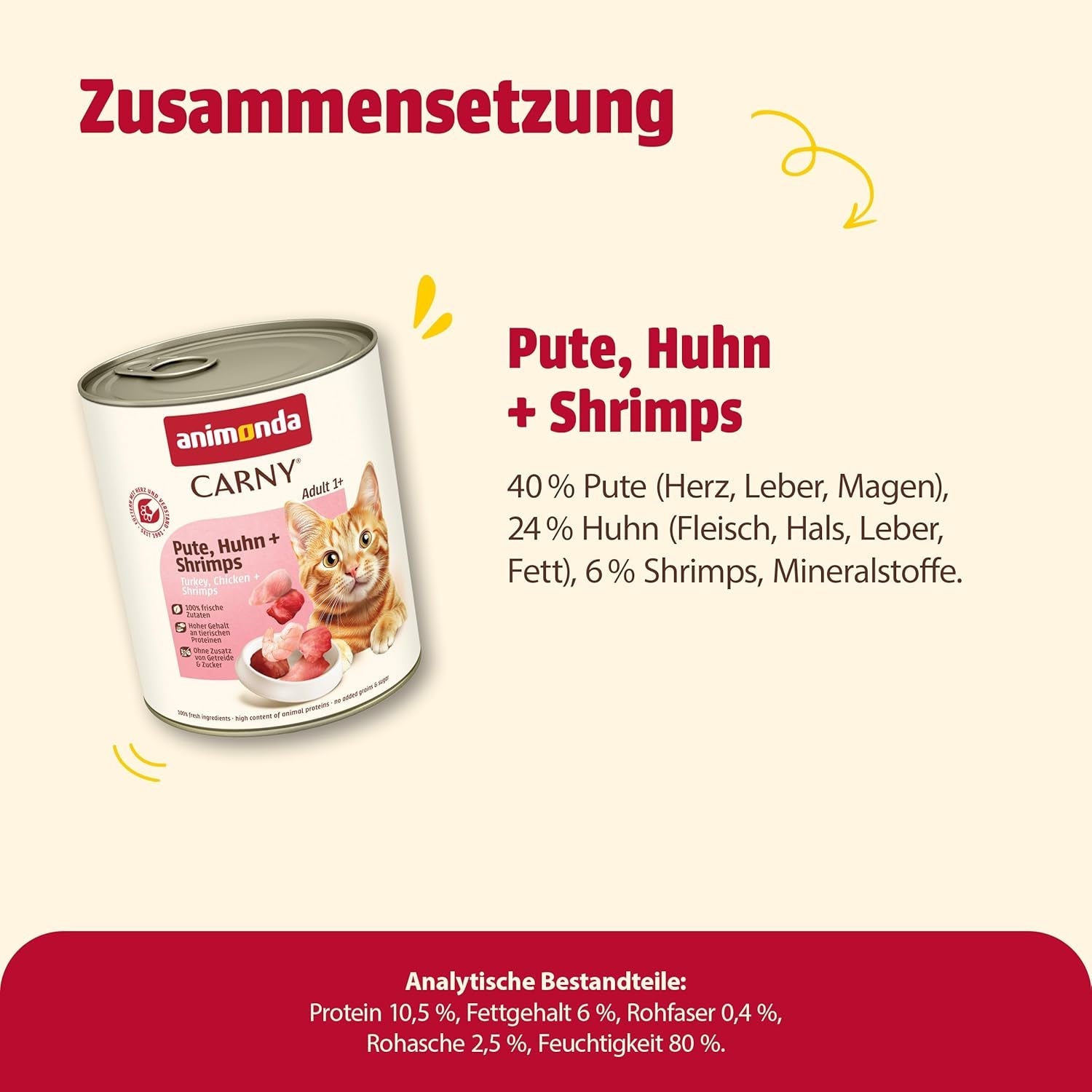 Animonda Carny nourriture humide pour chat dinde + poulet + crevettes (6 x 800g), nourriture humide sans céréales et sans sucre avec des ingrédients de viande fraîche