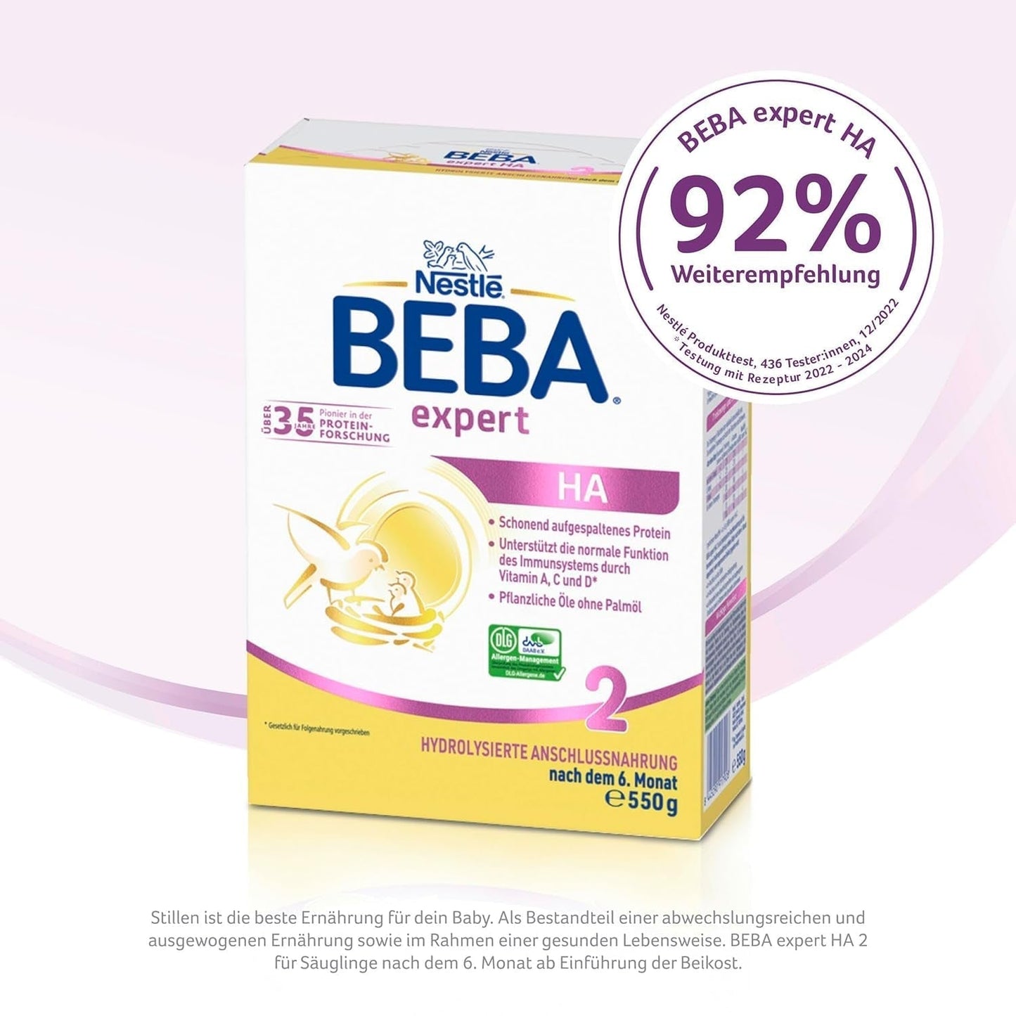 BEBA Expert HA 2 Lait de suite après 6 mois, aliment bébé aux protéines hydrolysées, lactose uniquement, sans huile de palme, lot de 6 (6 x 550 g) Naty Shop