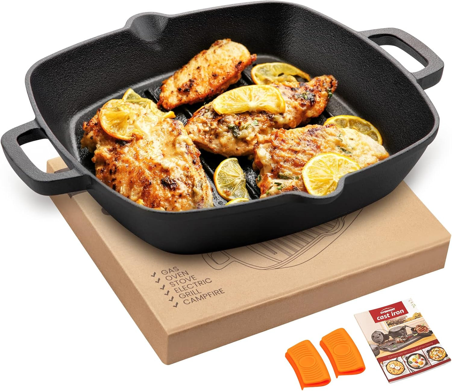 Poêle à griller en fonte OVERMONT avec poignée Casseroles et poêles Naty Shop Square 26Cm