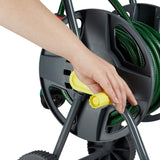 Dévidoir mobile Relaxdays 45 m pour tuyau d'arrosage et de balcon, avec guide-tuyau, 76,5x44x41 cm, gris-jaune