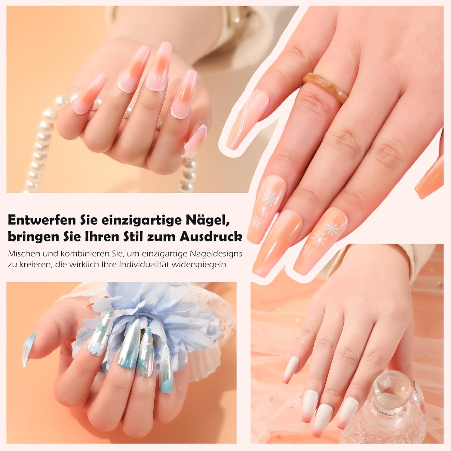 Aokitec 14 pièces outil en silicone pinces à ongles pour Gel Naillack UV, pinces à gel faciles à utiliser pour UV Naillack Chrome poudre à ongles, outil de Nail Art pour effet miroir Ombre Blush, pinces à ongles