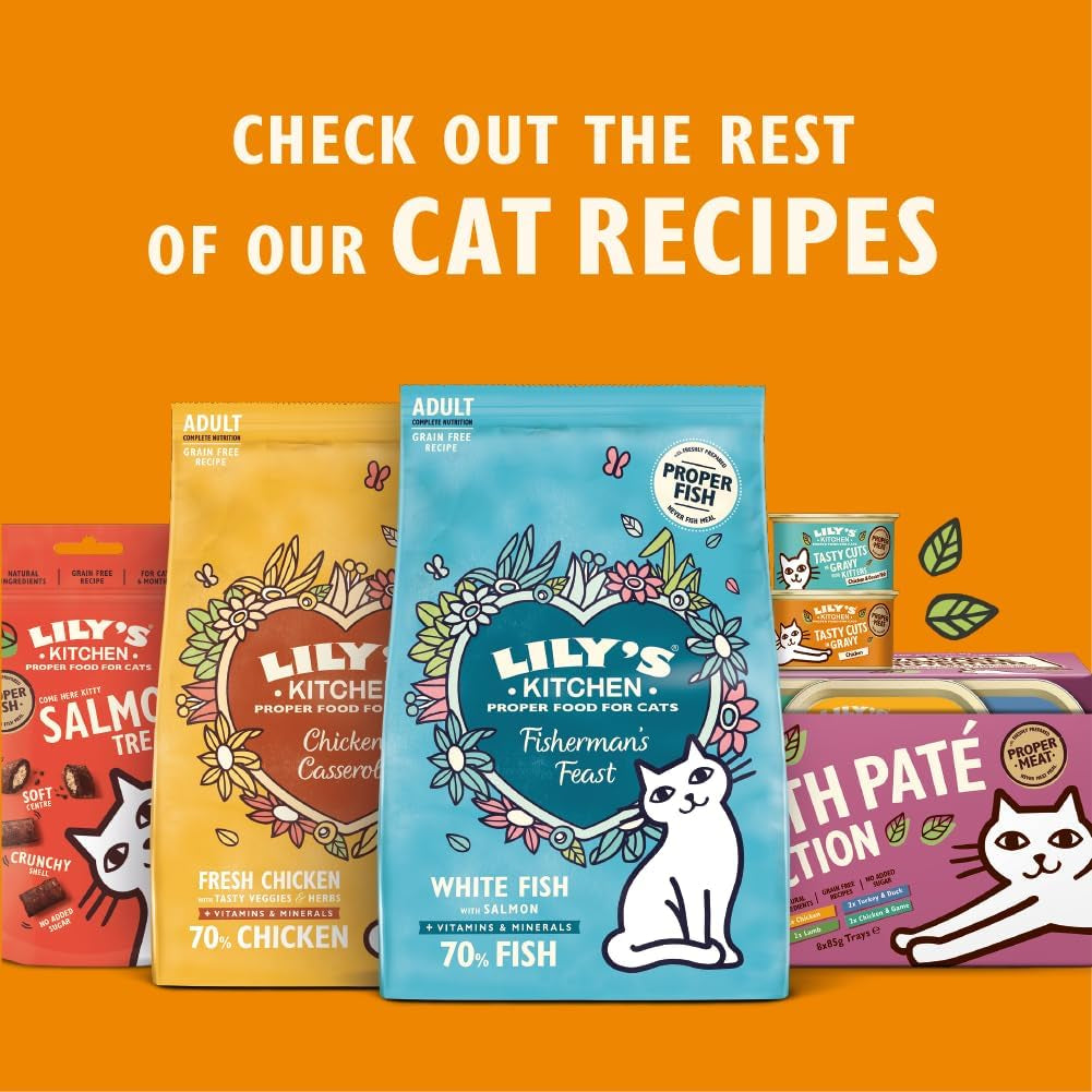 Lily's Kitchen Nourriture humide naturelle pour chats adultes, en conserve, morceaux savoureux dans une sauce au poulet, recette sans céréales (24 plateaux x 85 g)