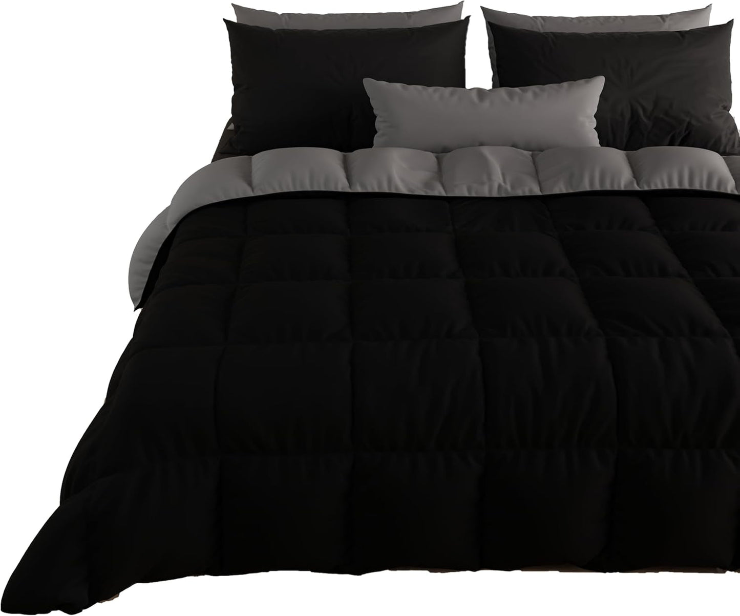 PETTI Artigiani Italiani - Couverture d'hiver pour lit double, maxi, monochrome, double face, blanc, gris, 100% Made in Italy Couettes et couettes Naty Shop Noir Single Standard (150X260 Cm)