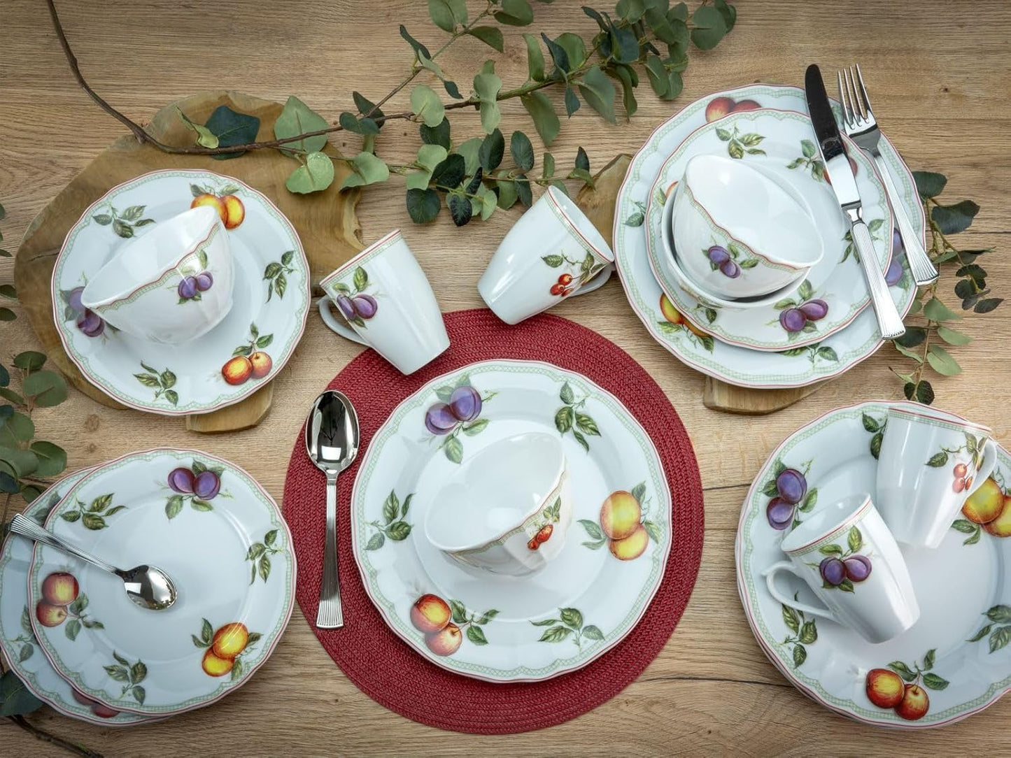 CreaTable, 16999, série Flora ORCHARD, service de table 16 pièces pour 4 personnes, service combiné en porcelaine, passe au lave-vaisselle et au micro-ondes, fabriqué en Europe