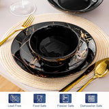 LOVECASA Ensemble de vaisselle en porcelaine série Daphné SWEET Ensemble combiné de 24 pièces Assiettes à dîner design doré Assiettes à dessert Bols à céréales et assiettes à dîner pour 6 personnes