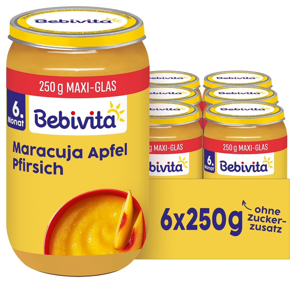 Pêches et fruits de la passion au jus de pomme, 250g, paquet de 6 (6x250g)