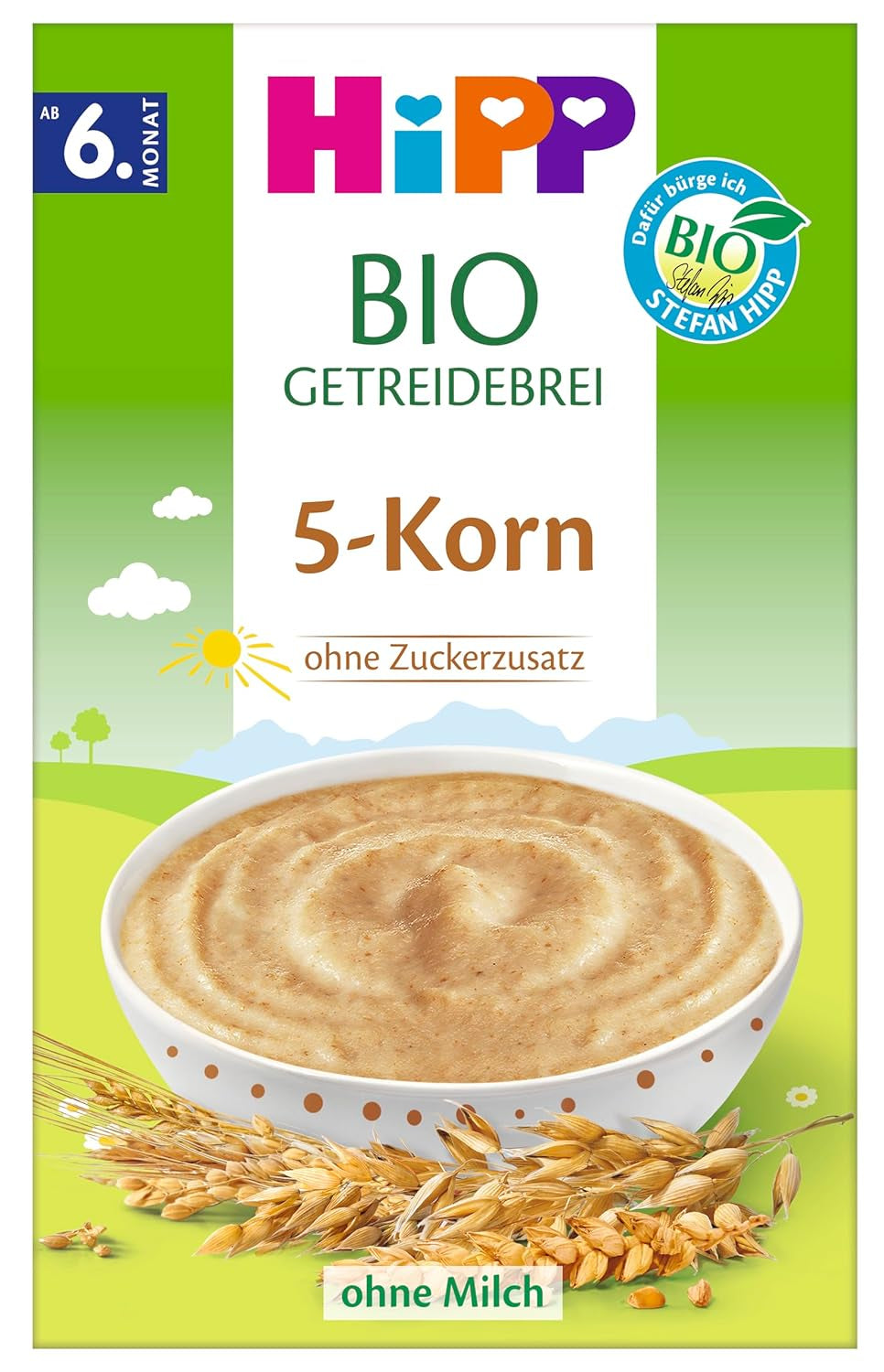 HiPP Bouillie de Céréales Bio aux 5 Céréales (7 x 200 g), à partir de 6 mois, sans sucre ajouté, doux pour le ventre de bébé, meilleure qualité bio