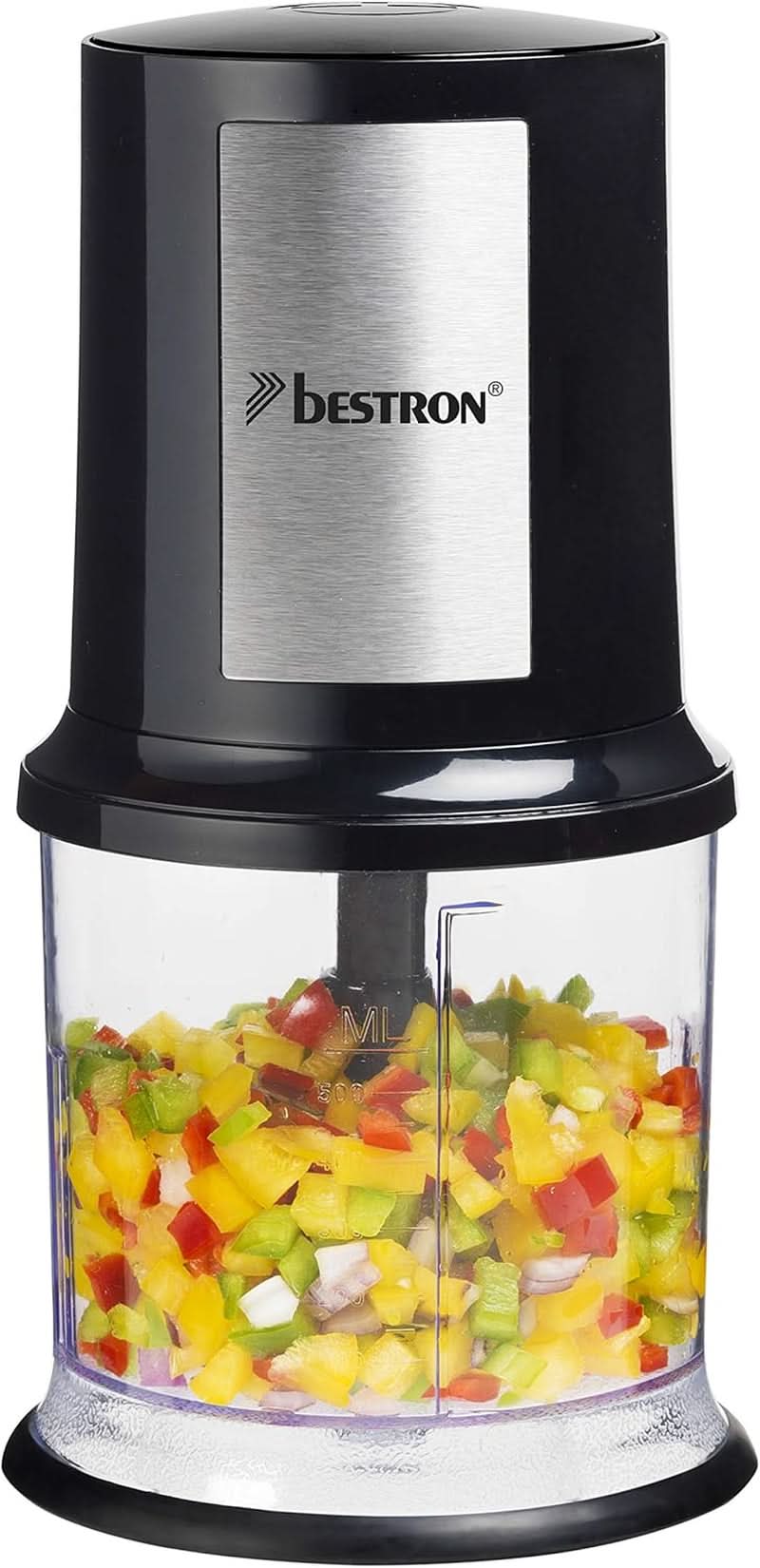 Bestron Elektrischer Multi-Zerkleinerer, Universalzerkleinerer Mit deux Schneidemessern & 500Ml Kapazität, Große Pulstaste, 400 Watt, Farbe: Kupfer Kitchen Naty Shop Schwarz/Silber