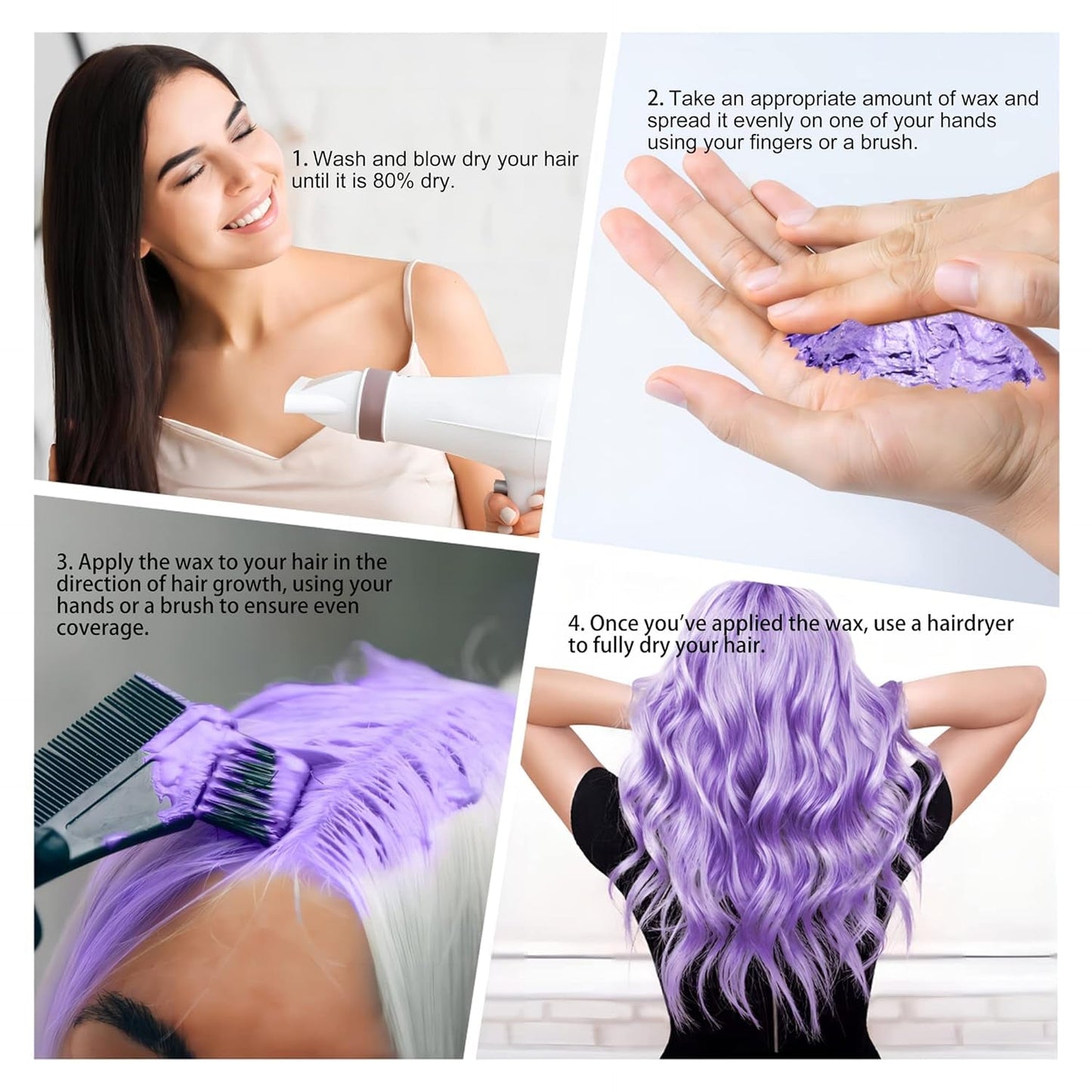 Teinte de cheveux violette 4,23 oz, coloration temporaire avec pinceaux, cire de coiffure pour hommes et femmes, crème capillaire instantanée, pommade de coiffure naturelle, bricolage cosplay Halloween, cire pour cheveux, teinture capillaire Naty Shop