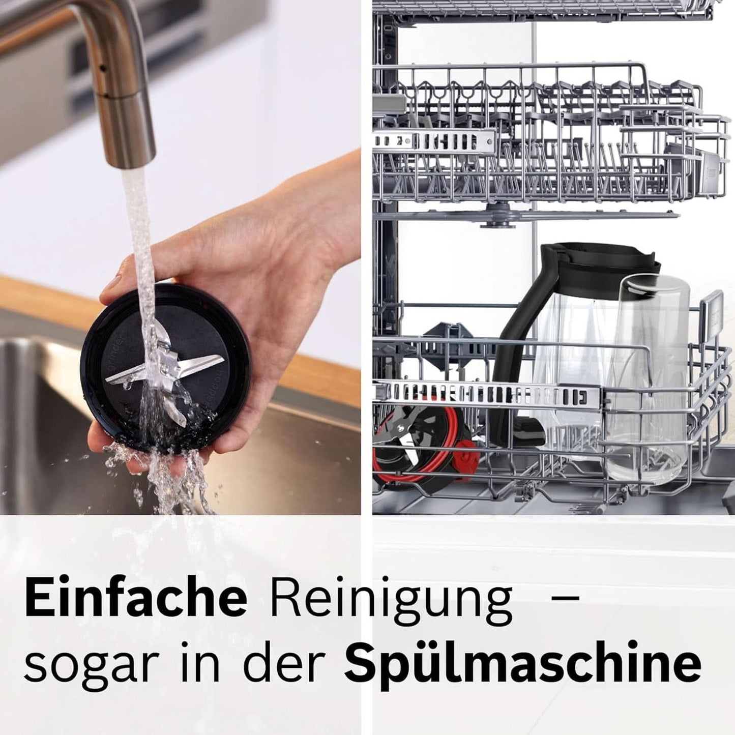 Bosch Batteur sur socle Vitapower Serie 4 MMB6174SN, Version Verbesserte, Hochwertige Edelstahl-Klingen, 1,5L Glasbehälter, 0,6L To-Go-Flasche, Spülmaschinenfeste Teile, 30 000 U/Min, 1200 W, Silver Kitchen Naty Shop