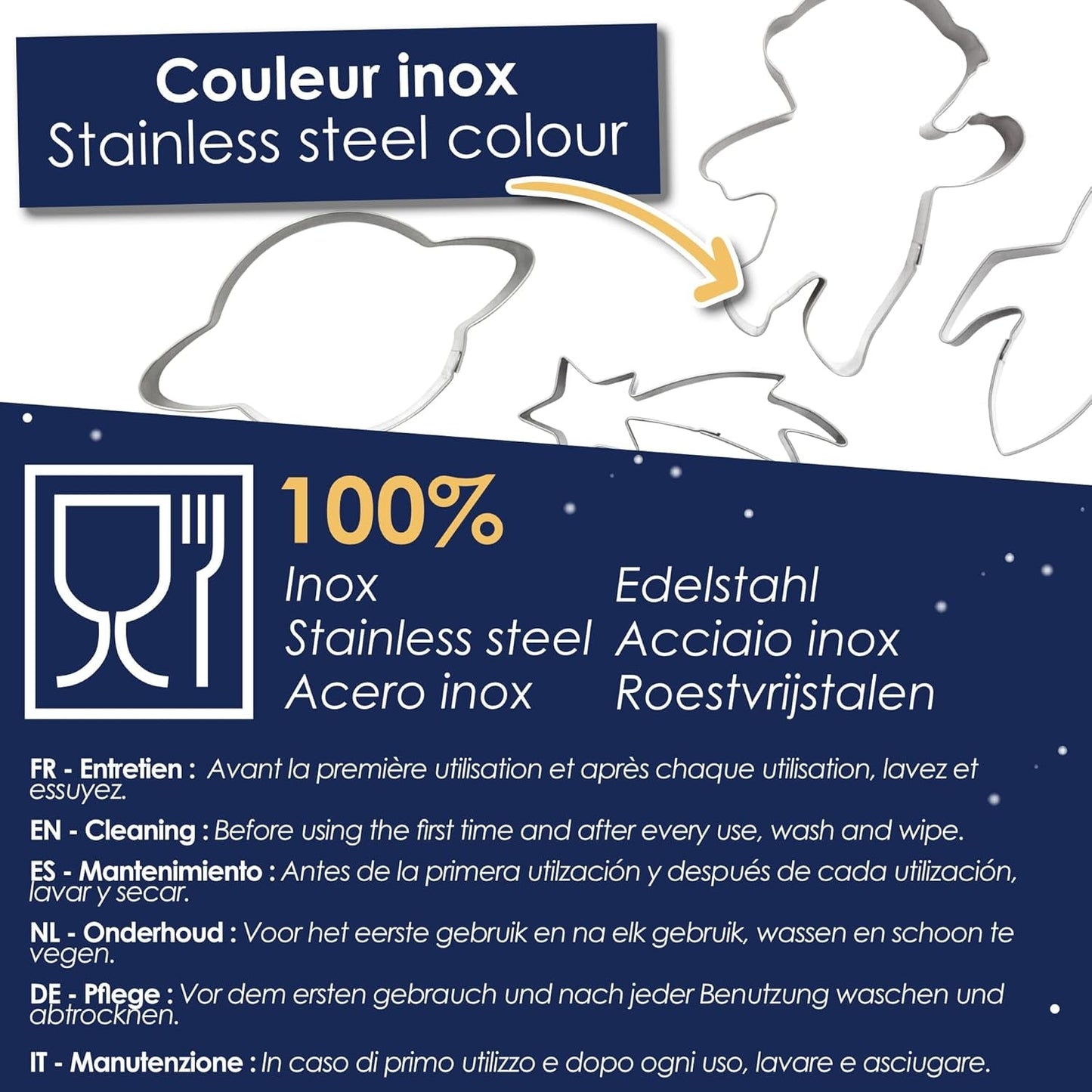 ScrapCooking – 4 Ausstechformen für Plätzchen, aus Edelstahl – Astronaut, Sternschnuppe, Rakete, Planeten – Formen für kleine Kuchen – Zubehör zum Backen Geburtstag Deko – 2084