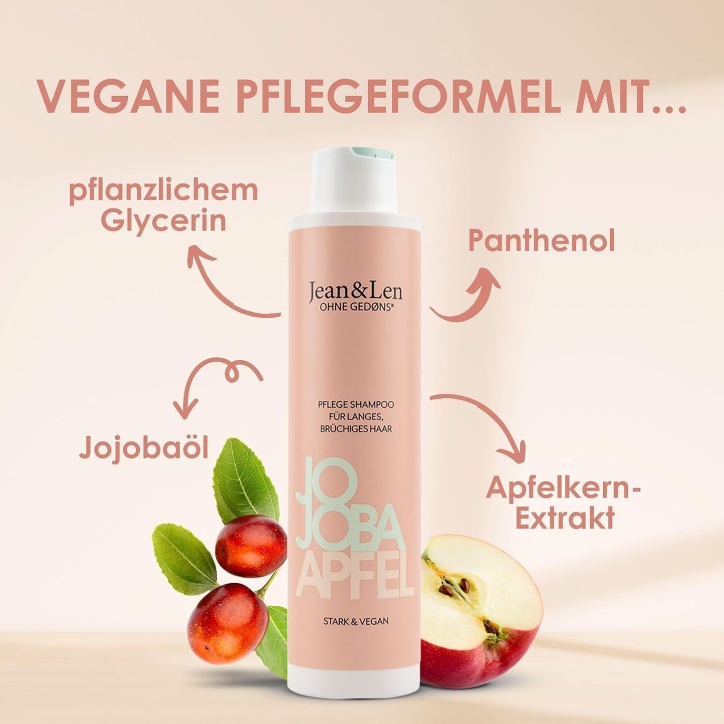 Jean & Len Care Shampoing Jojoba & Pomme, nourrit les cheveux longs et fragiles, 300 ml Douche et bain Jean & Len